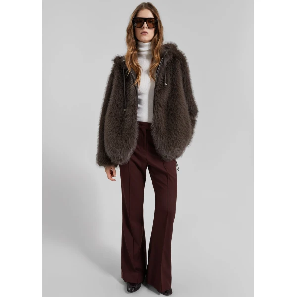 The Frankie Shop Savoie Faux Fur Hooded Jacket – Brown, view 3