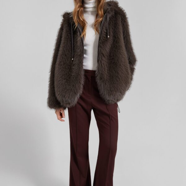 The Frankie Shop Savoie Faux Fur Hooded Jacket - Brown - Oversized Minimalist Jackets in Beige - Shop at Coveti