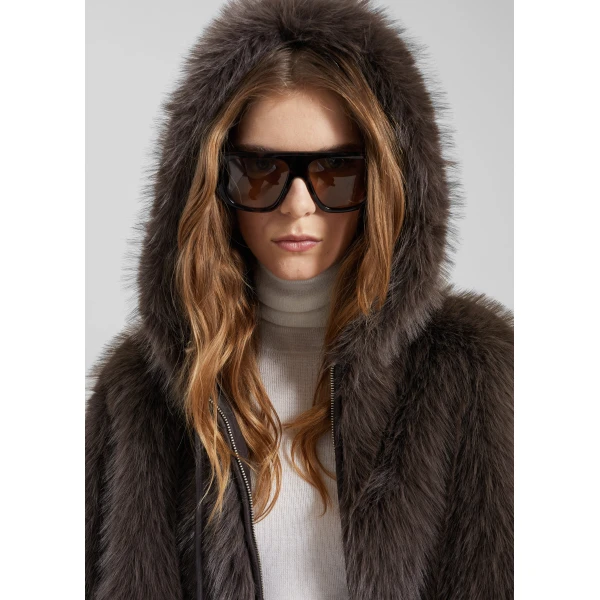 The Frankie Shop Savoie Faux Fur Hooded Jacket – Brown, view 5