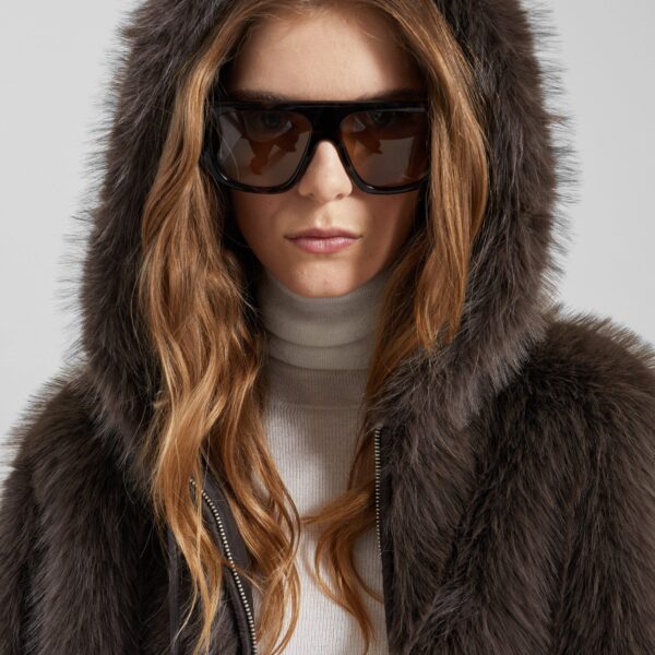 The Frankie Shop Savoie Faux Fur Hooded Jacket - Brown - Oversized Minimalist Jackets in Beige - Shop at Coveti