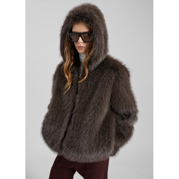 The Frankie Shop Savoie Faux Fur Hooded Jacket – Brown, view 6