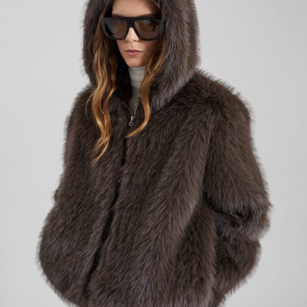The Frankie Shop Savoie Faux Fur Hooded Jacket - Brown - Oversized Minimalist Jackets in Beige - Shop at Coveti