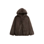 The Frankie Shop Savoie Faux Fur Hooded Jacket - Brown - Oversized Minimalist Jackets in Beige - Shop at Coveti