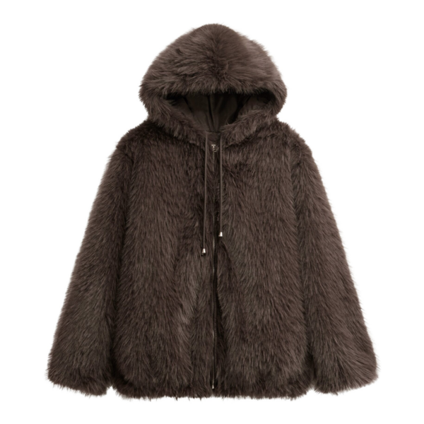 The Frankie Shop Savoie Faux Fur Hooded Jacket - Brown - Oversized Minimalist Jackets in Beige - Shop at Coveti
