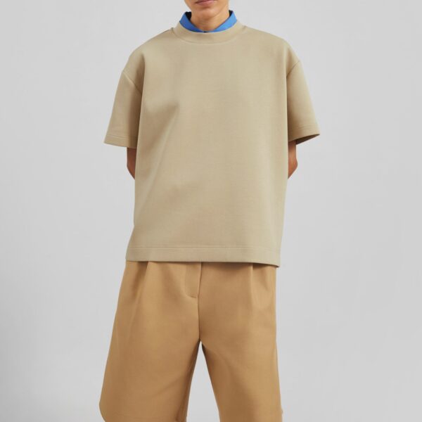 The Frankie Shop Scoob Boxy T-Shirt - Beige - Oversized Minimalist Tops in Beige - Shop at Coveti