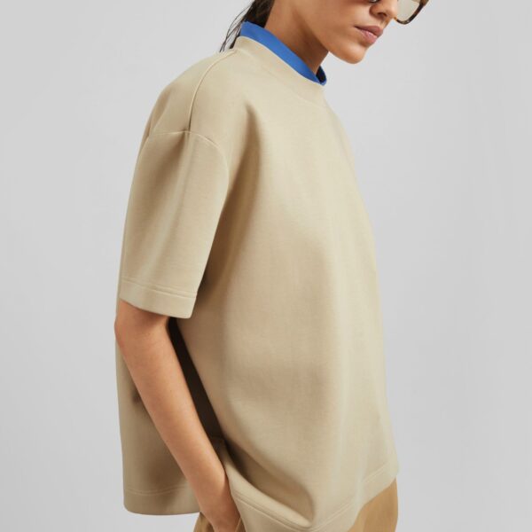 The Frankie Shop Scoob Boxy T-Shirt - Beige - Oversized Minimalist Tops in Beige - Shop at Coveti