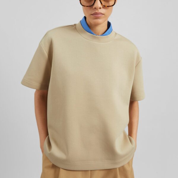 The Frankie Shop Scoob Boxy T-Shirt - Beige - Oversized Minimalist Tops in Beige - Shop at Coveti