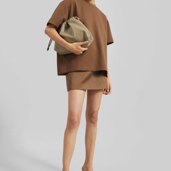 The Frankie Shop Scoob Boxy T-Shirt - Light Brown - Oversized Minimalist Tops in Beige - Shop at Coveti