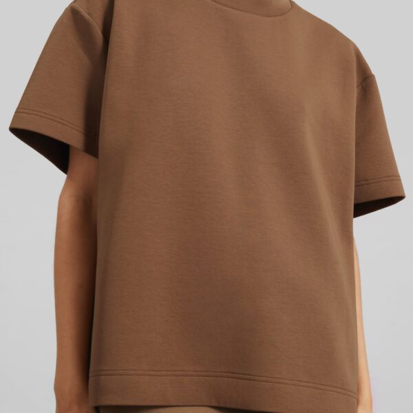 The Frankie Shop Scoob Boxy T-Shirt - Light Brown - Oversized Minimalist Tops in Beige - Shop at Coveti