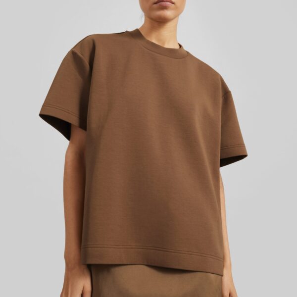 The Frankie Shop Scoob Boxy T-Shirt - Light Brown - Oversized Minimalist Tops in Beige - Shop at Coveti