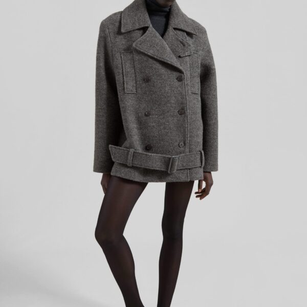 The Frankie Shop Scothern Brushed Wool Peacoat - Grey Melange - Oversized Minimalist Coats in Grey - Shop at Coveti