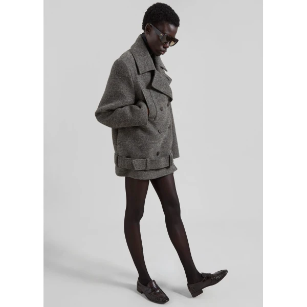 The Frankie Shop Scothern Brushed Wool Peacoat – Grey Melange Coat, view 4