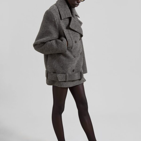 The Frankie Shop Scothern Brushed Wool Peacoat - Grey Melange - Oversized Minimalist Coats in Grey - Shop at Coveti