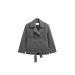 The Frankie Shop Scothern Brushed Wool Peacoat - Grey Melange - Oversized Minimalist Coats in Grey - Shop at Coveti
