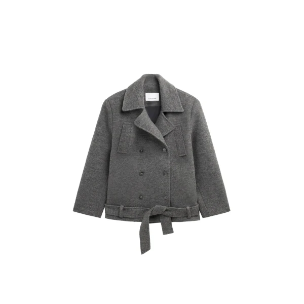 The Frankie Shop Scothern Brushed Wool Peacoat - Grey Melange - Oversized Minimalist Coats in Grey - Shop at Coveti