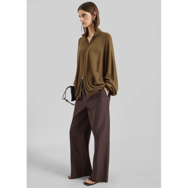 The Frankie Shop Seia Cotton Drawstring Pants – Burgundy Stripe, view 2