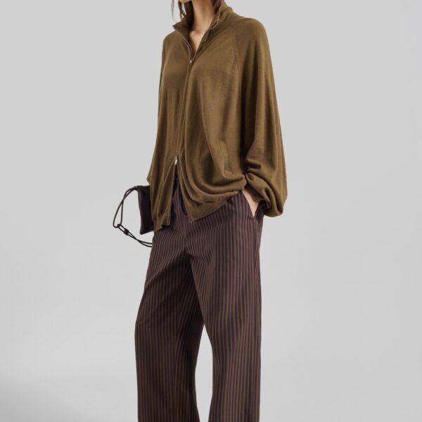 The Frankie Shop Seia Cotton Drawstring Pants - Burgundy Stripe - Oversized Minimalist Pants in Multicolour - Shop at Coveti