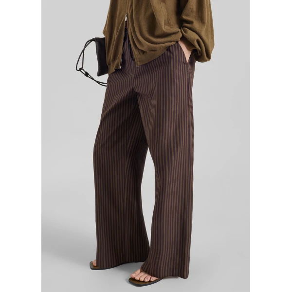 The Frankie Shop Seia Cotton Drawstring Pants – Burgundy Stripe, view 3