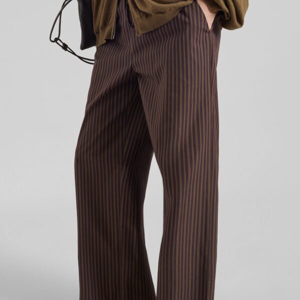 The Frankie Shop Seia Cotton Drawstring Pants - Burgundy Stripe - Oversized Minimalist Pants in Multicolour - Shop at Coveti