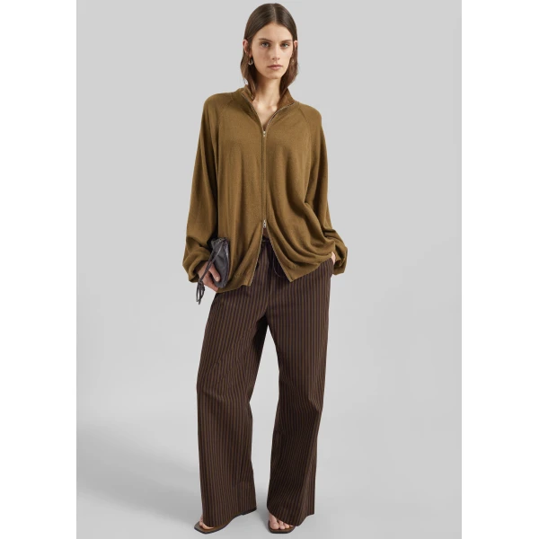 The Frankie Shop Seia Cotton Drawstring Pants – Burgundy Stripe, view 4