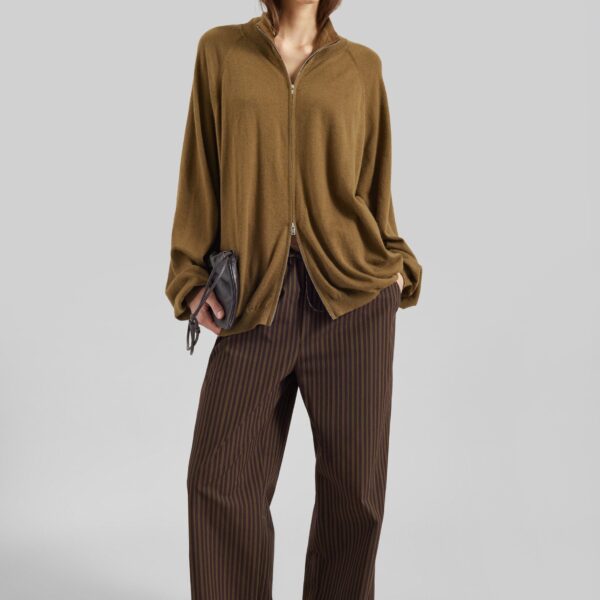 The Frankie Shop Seia Cotton Drawstring Pants - Burgundy Stripe - Oversized Minimalist Pants in Multicolour - Shop at Coveti