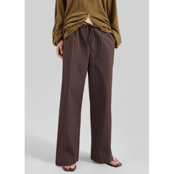 The Frankie Shop Seia Cotton Drawstring Pants – Burgundy Stripe, view 5