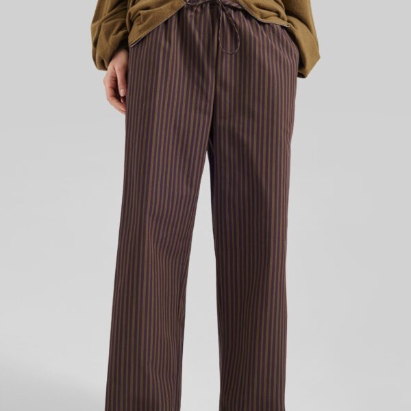 The Frankie Shop Seia Cotton Drawstring Pants - Burgundy Stripe - Oversized Minimalist Pants in Multicolour - Shop at Coveti