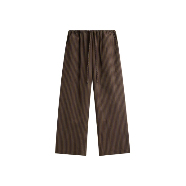 The Frankie Shop Seia Cotton Drawstring Pants - Burgundy Stripe - Oversized Minimalist Pants in Multicolour - Shop at Coveti