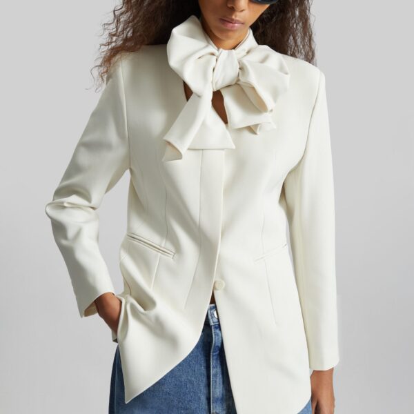 The Frankie Shop Seika Scarf Blazer - Ivory - Oversized Minimalist Jackets in Ivory - Shop at Coveti