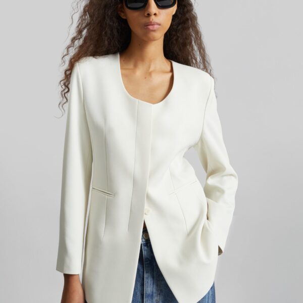The Frankie Shop Seika Scarf Blazer - Ivory - Oversized Minimalist Jackets in Ivory - Shop at Coveti