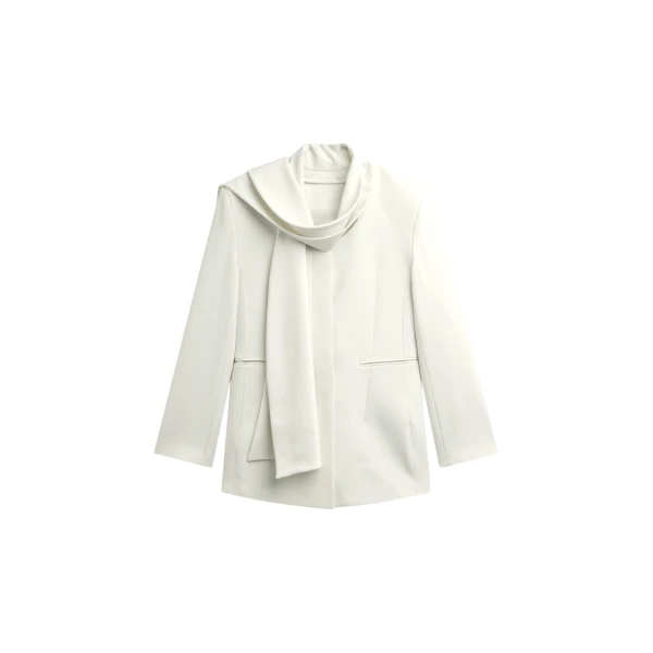 The Frankie Shop Seika Scarf Blazer - Ivory - Oversized Minimalist Jackets in Ivory - Shop at Coveti