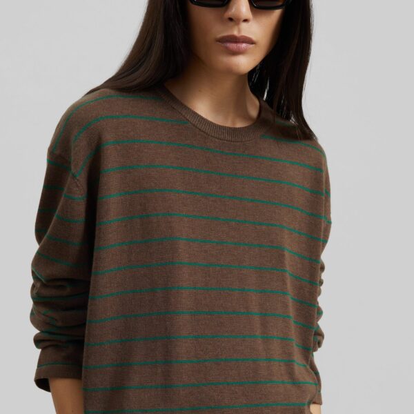 The Frankie Shop Sena Knit Pullover - Brown/Green Stripe - Oversized Minimalist Tops in Multicolour - Shop at Coveti