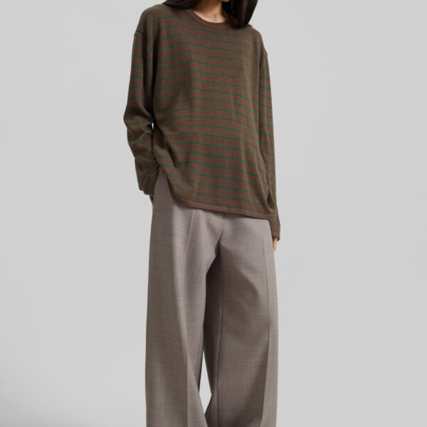 The Frankie Shop Sena Knit Pullover - Brown/Green Stripe - Oversized Minimalist Tops in Multicolour - Shop at Coveti