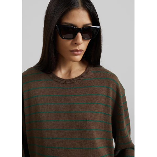 The Frankie Shop Sena Knit Pullover – Brown/Green Stripe, view 4
