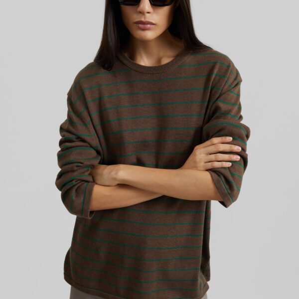 The Frankie Shop Sena Knit Pullover - Brown/Green Stripe - Oversized Minimalist Tops in Multicolour - Shop at Coveti