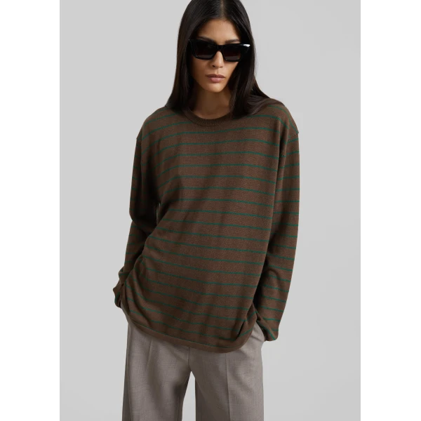 The Frankie Shop Sena Knit Pullover – Brown/Green Stripe, view 6