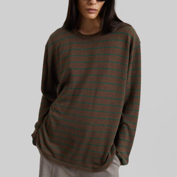 The Frankie Shop Sena Knit Pullover - Brown/Green Stripe - Oversized Minimalist Tops in Multicolour - Shop at Coveti