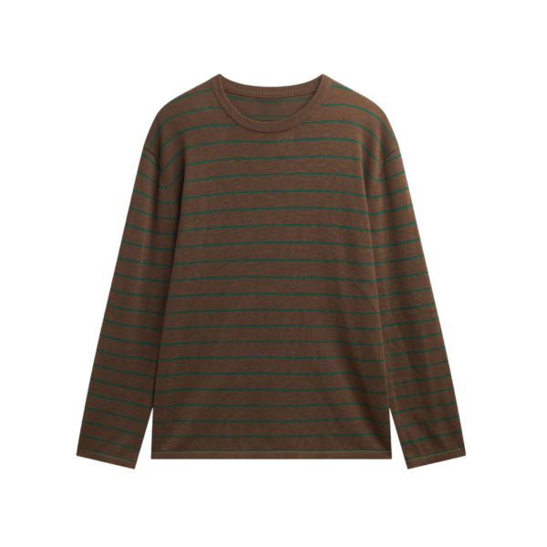 The Frankie Shop Sena Knit Pullover - Brown/Green Stripe - Oversized Minimalist Tops in Multicolour - Shop at Coveti