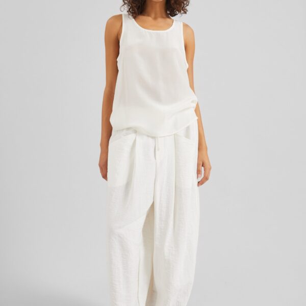 The Frankie Shop Senart Barrel Leg Pants - Ivory - Oversized Minimalist Pants in Ivory - Shop at Coveti