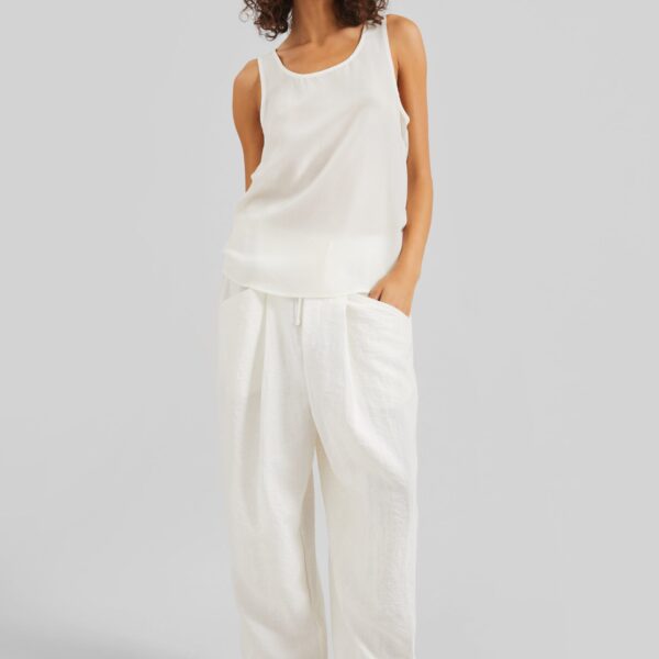 The Frankie Shop Senart Barrel Leg Pants - Ivory - Oversized Minimalist Pants in Ivory - Shop at Coveti