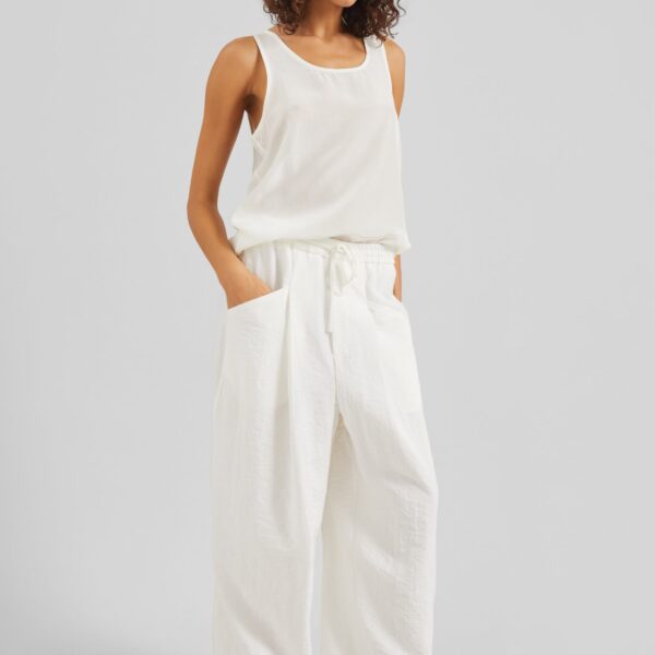 The Frankie Shop Senart Barrel Leg Pants - Ivory - Oversized Minimalist Pants in Ivory - Shop at Coveti