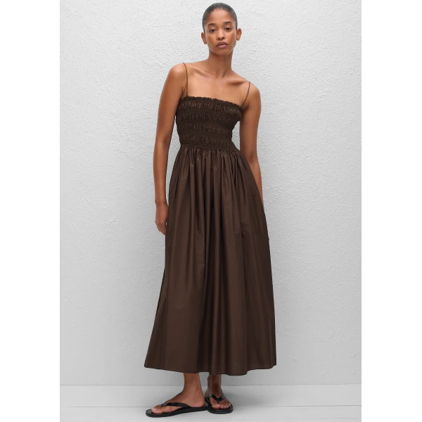 The Frankie Shop Shirred Bodice Dress – Chocolate, view 2