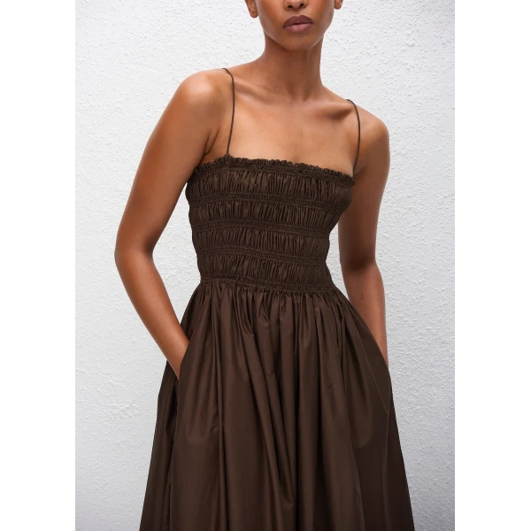 The Frankie Shop Shirred Bodice Dress – Chocolate, view 3