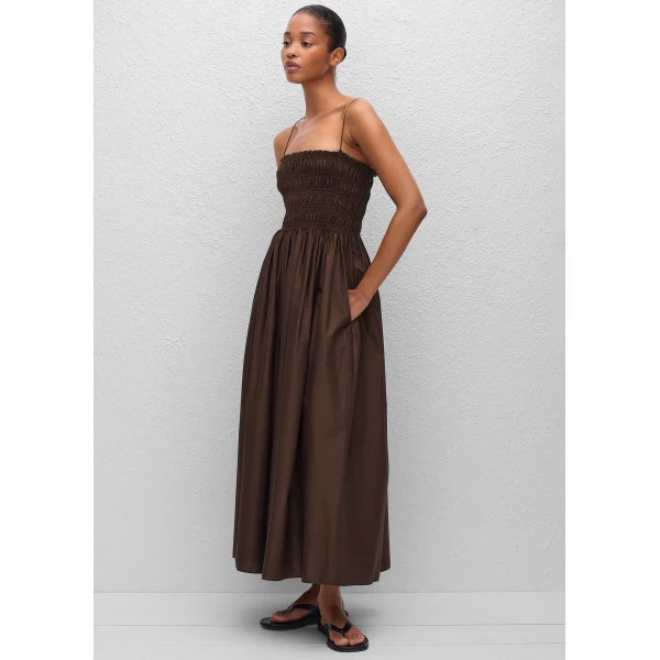 The Frankie Shop Shirred Bodice Dress – Chocolate, view 4