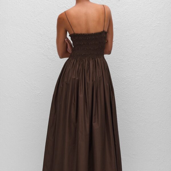 The Frankie Shop Shirred Bodice Dress - Chocolate - Oversized Minimalist Dresses in Beige - Shop at Coveti