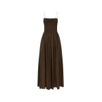 The Frankie Shop Shirred Bodice Dress - Chocolate - Oversized Minimalist Dresses in Beige - Shop at Coveti