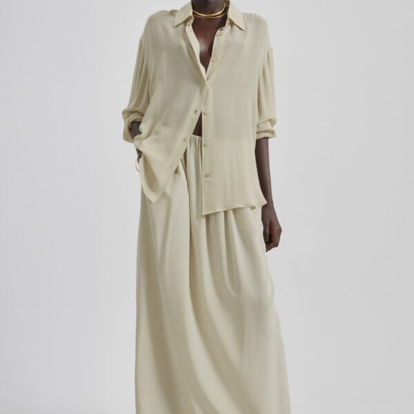The Frankie Shop Sibena Silk Maxi Skirt - Cement - Oversized Minimalist Skirts in Grey - Shop at Coveti