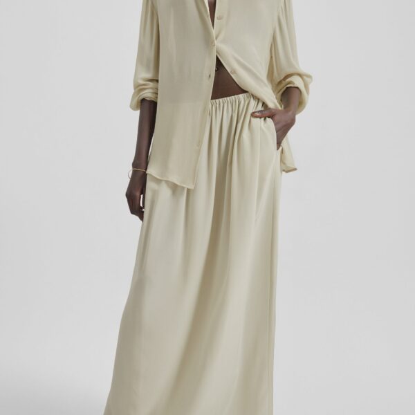 The Frankie Shop Sibena Silk Maxi Skirt - Cement - Oversized Minimalist Skirts in Grey - Shop at Coveti