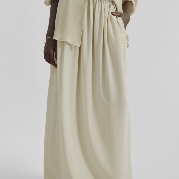 The Frankie Shop Sibena Silk Maxi Skirt - Cement - Oversized Minimalist Skirts in Grey - Shop at Coveti