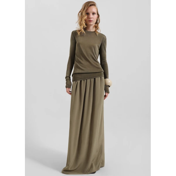 The Frankie Shop Sibena Silk Maxi Skirt – Khaki, view 2